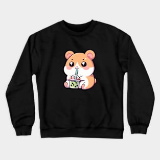 cute hamster drink green boba Crewneck Sweatshirt